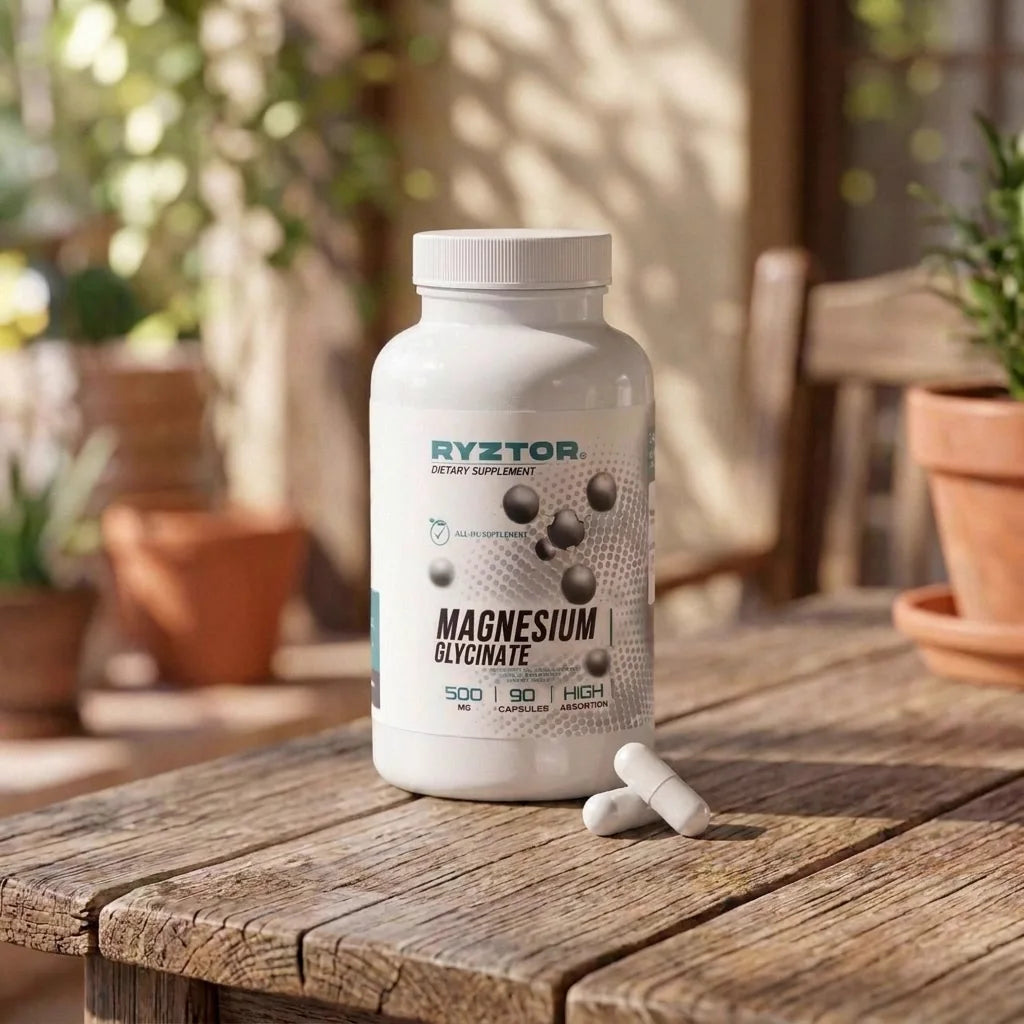 Magnesium Glycinate on an outdoor table